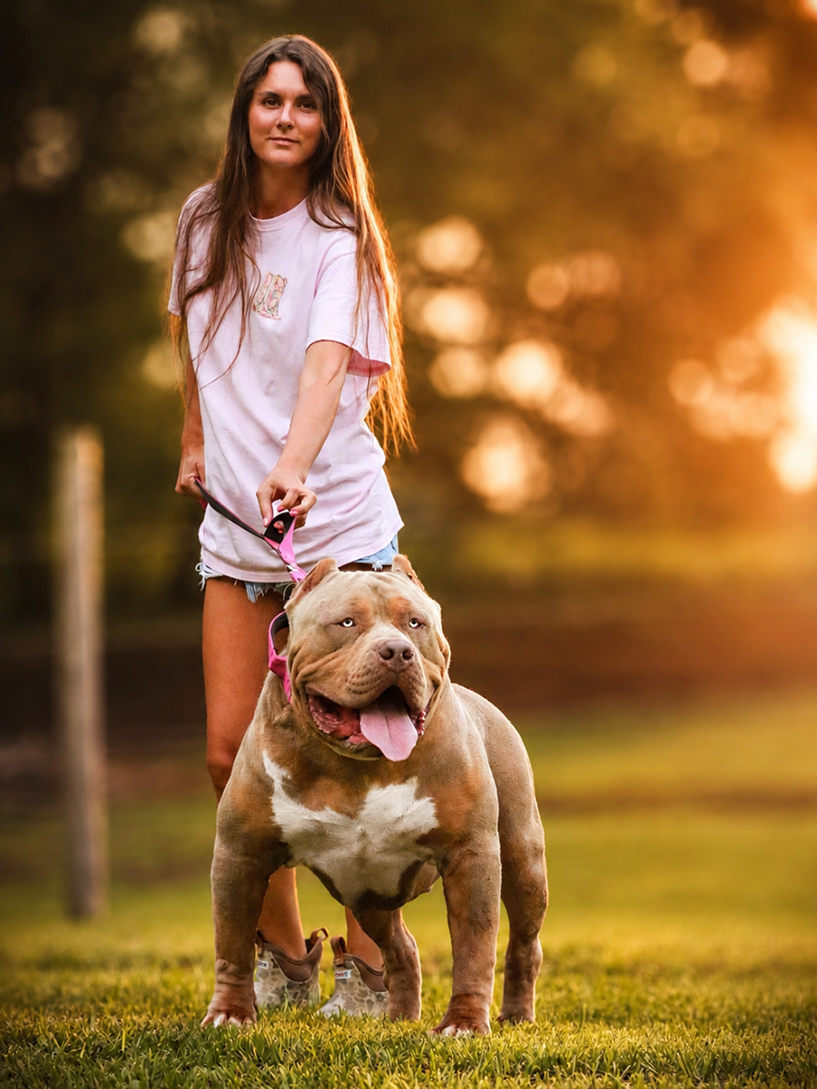 Rachel Thrash with Southern Elite's ABKC CH Hoss, an XL American Bully from Southern Elite Kennelz in Mississippi